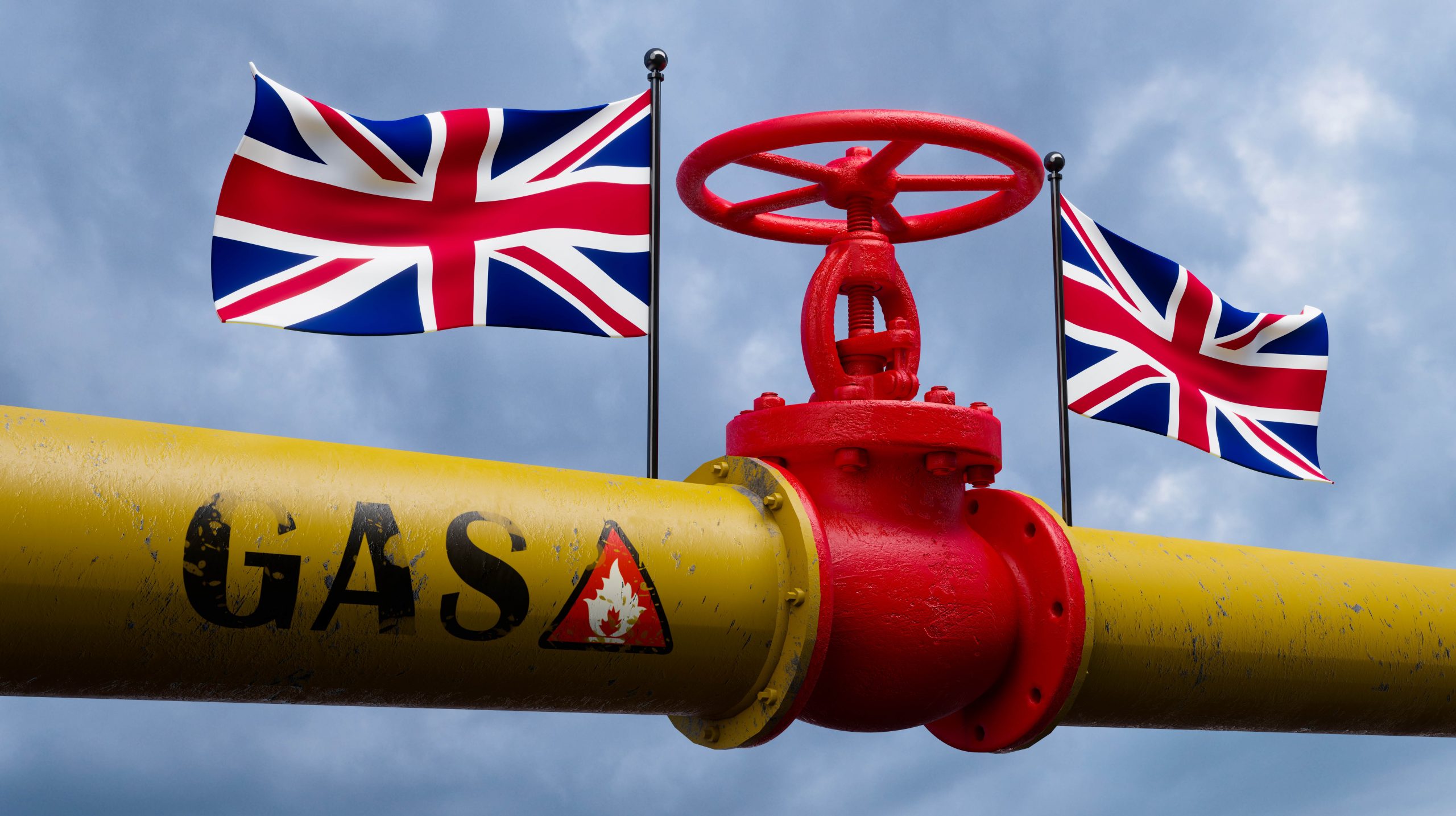 Image of a gas pipe with a map of the United Kingdom